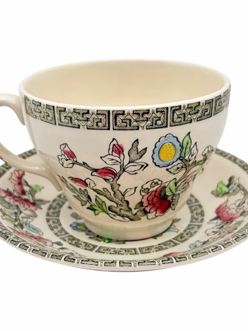 Set of Five Johnson Brothers Indian Tree Teacups & Saucers Ironstone England
